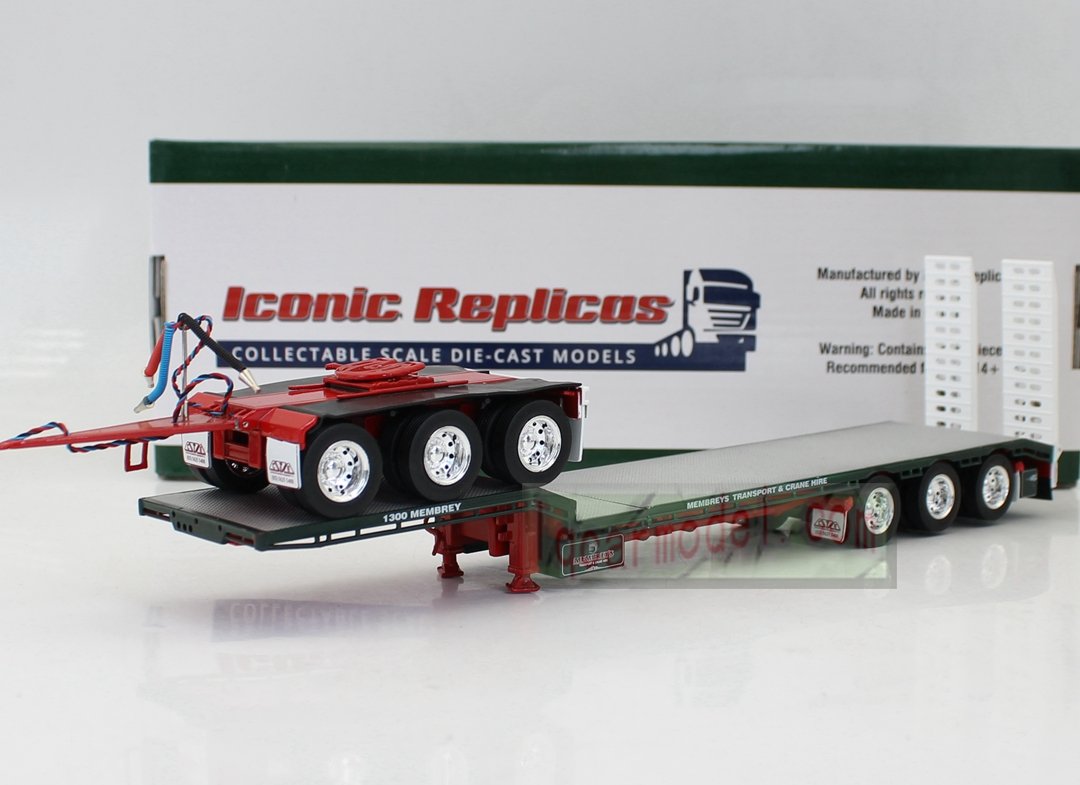 1/50 Iconic Replicas 45' EXTENDABLE DROPDECK Drop Deck Trailer Diecast Green&Red - Image 2