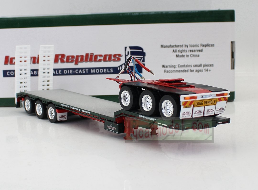 1/50 Iconic Replicas 45' EXTENDABLE DROPDECK Drop Deck Trailer Diecast Green&Red - Image 4