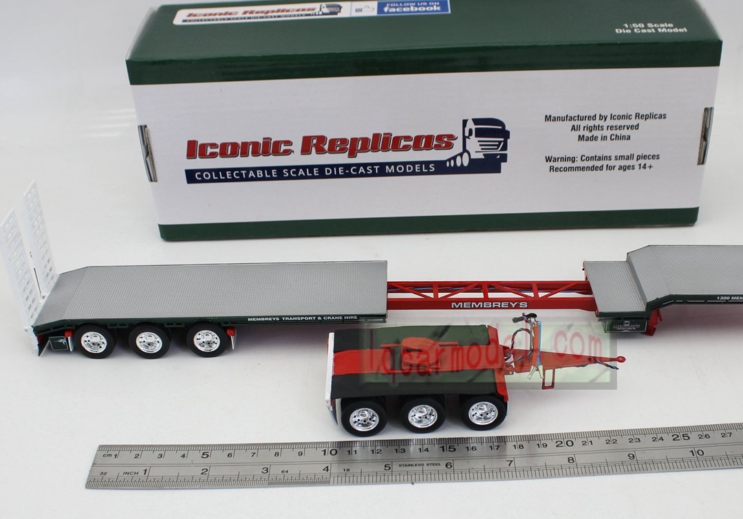 1/50 Iconic Replicas 45' EXTENDABLE DROPDECK Drop Deck Trailer Diecast Green&Red - Image 8