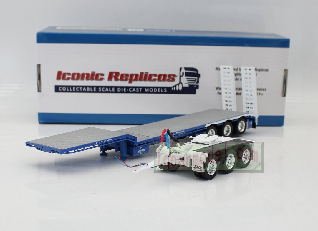 1/50 Iconic Replicas 45' EXTENDABLE DROPDECK Drop Deck Trailer blue&white Diecast - Image 13
